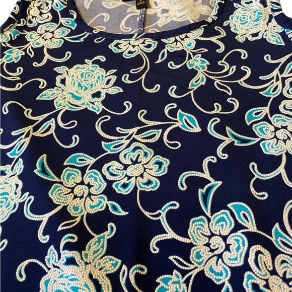 Sami & Jo cold shoulder knit, top navy teal floral 94% poly 6% spandex s… - Picture 2 of 10